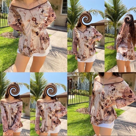 Roz & Ali  V-Neck Women's Top - Brown - Picture 2 of 4